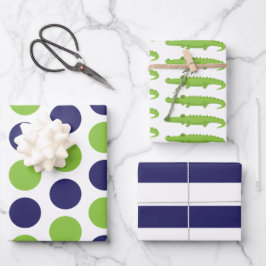 Alligator Dots Rugby Stripes Geschenkblätter Geschenkpapier Set