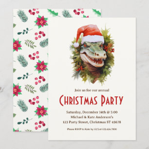 Alligator eine Weihnachtsmannmütze Poinsettias Wei Einladung