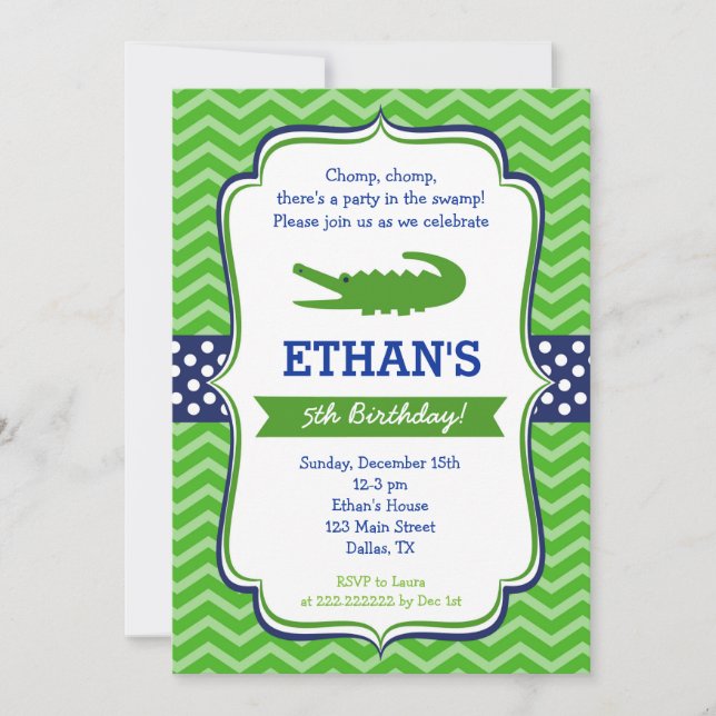 Alligator Einladungen zum Geburtstag (Vorderseite)