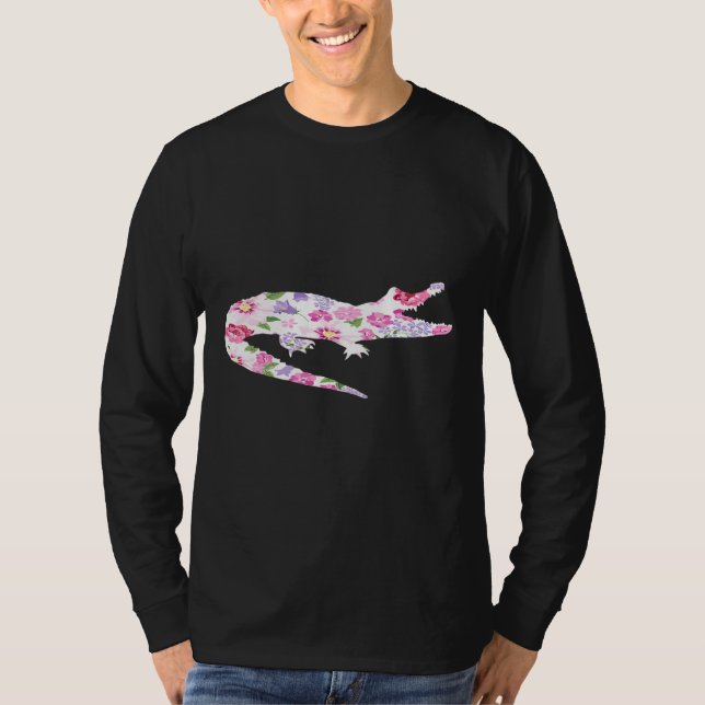 Alligator Floral Print Blume Hippie Hawaiian T-Shirt (Vorderseite)