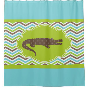 Alligator für Blue Green Brown White Zickzack Duschvorhang