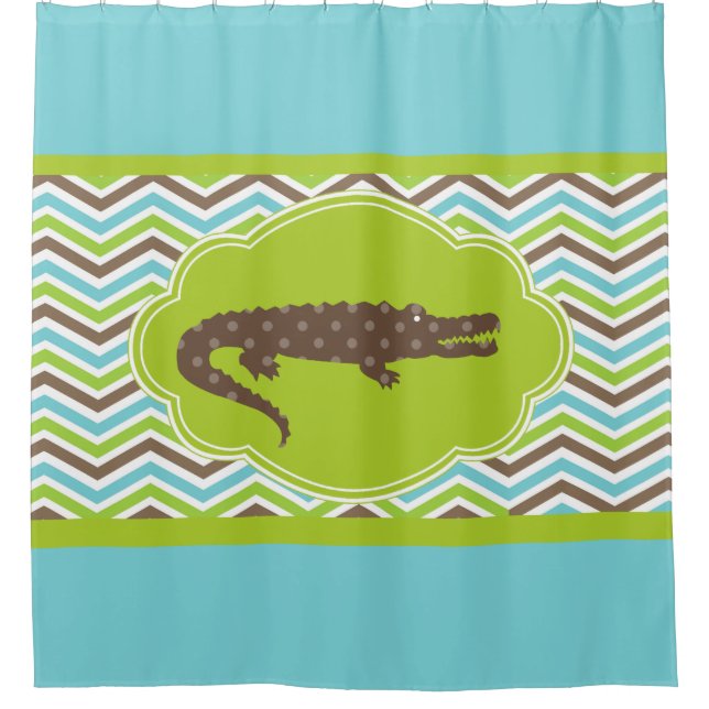 Alligator für Blue Green Brown White Zickzack Duschvorhang (Vorderseite)
