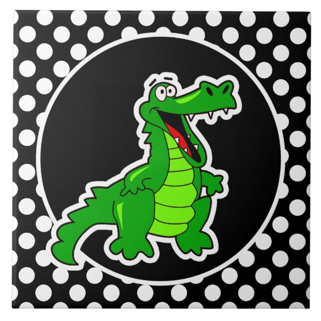 Alligator für schwarze und weiße Polka-Punkte Fliese (Vorderseite)