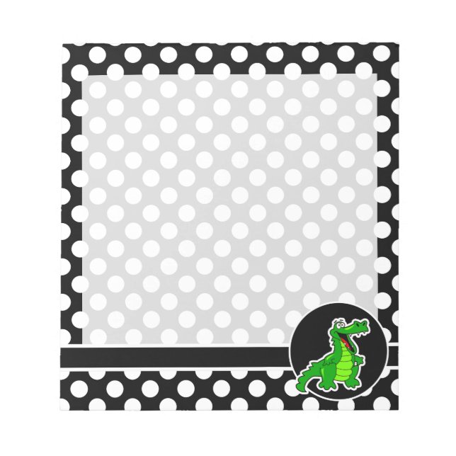 Alligator für schwarze und weiße Polka-Punkte Notizblock (Vorderseite)