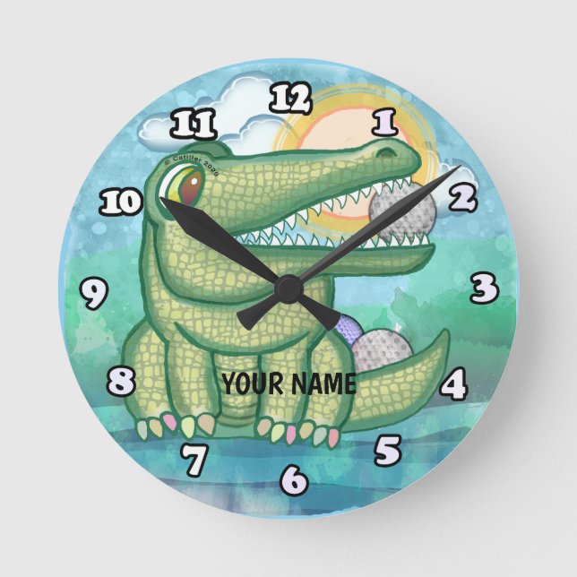 Alligator Golf Runde Wanduhr (Vorderseite)