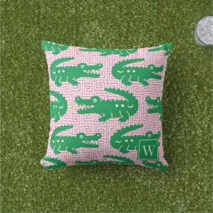 Alligator-Griechischer-Schlüssel - Rosa & Grün Mon Kissen