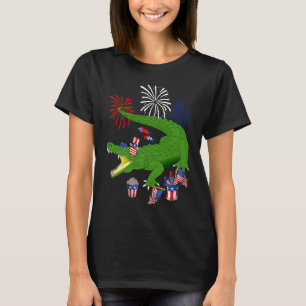 Alligator Holding American Flag Sonnenbrille Happy T-Shirt