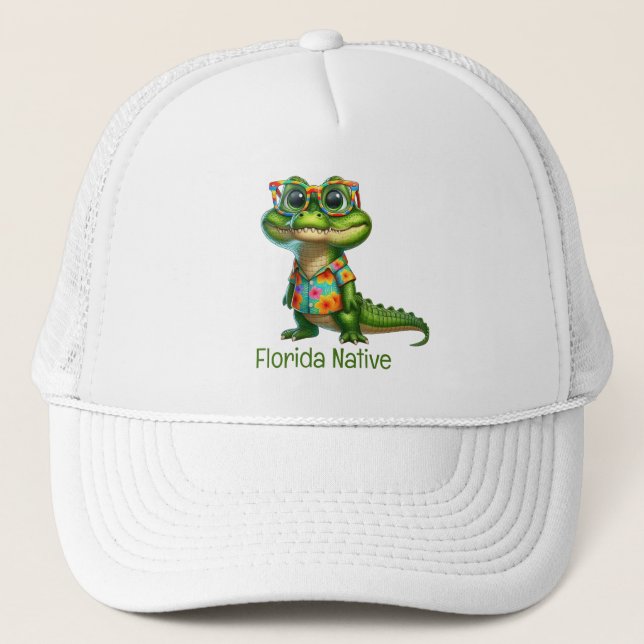 Alligator im tropischen Shirt Truckerkappe (Vorderseite)