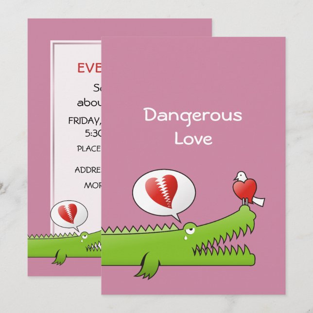 Alligator in der Liebe Einladung (Vorne/Hinten)