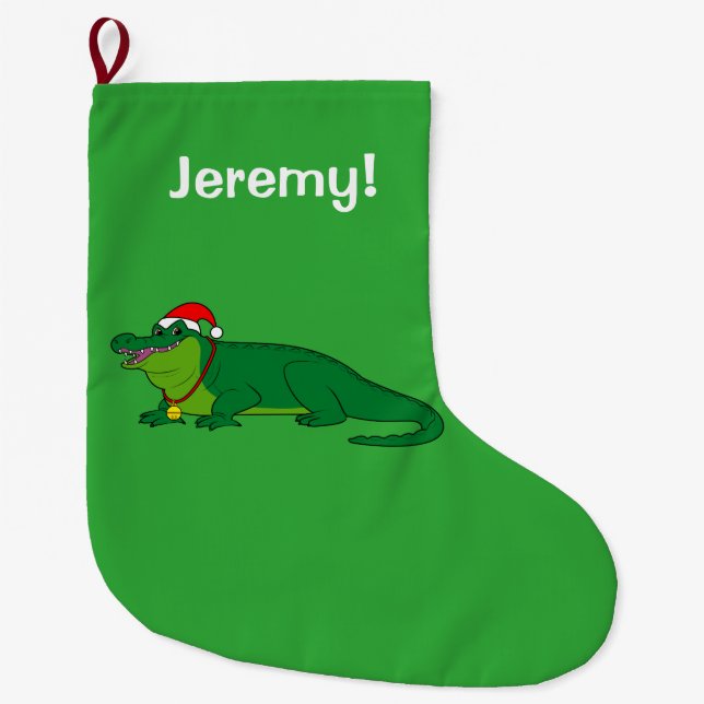 Alligator in einer Weihnachtsmannmütze Großer Weihnachtsstrumpf (Vorderseite)