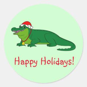 Alligator in einer Weihnachtsmannmütze Runder Aufkleber