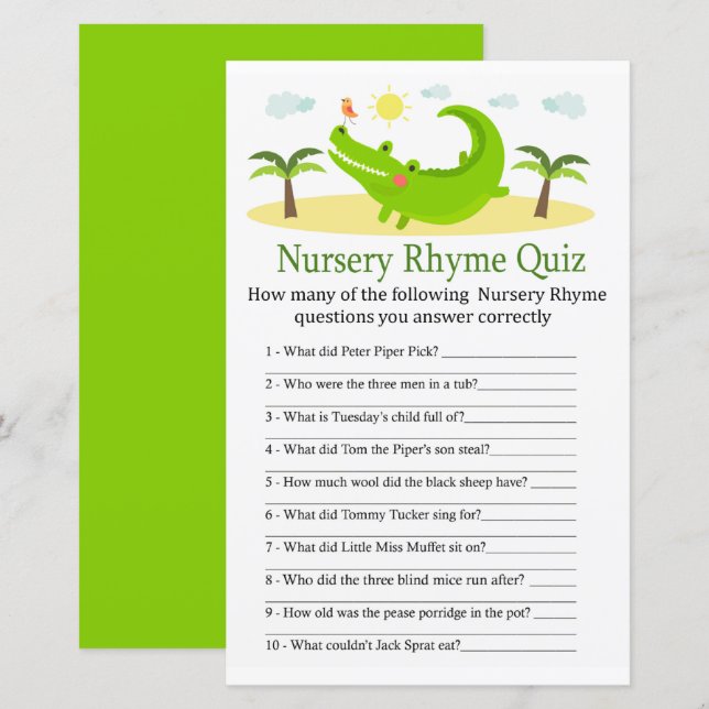 Alligator Kinderzimmer Rhyme Quiz Kinderduschenspi (Vorne/Hinten)