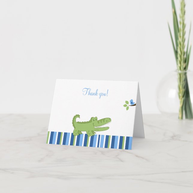 Alligator Klappt Dankeschön - Blau/Grün Dankeskarte (Vorderseite)