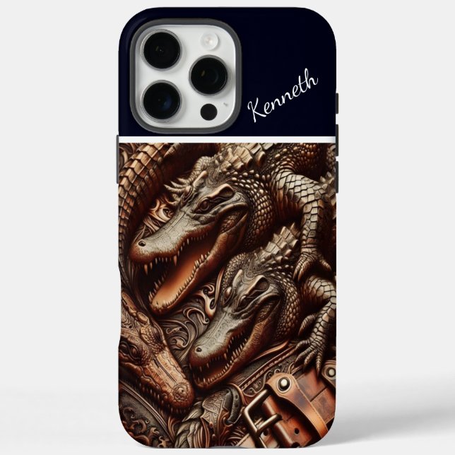 Alligator Leather Carving iPhone 16 Pro Max Hülle (Rückseite)