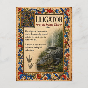 Alligator, mittelalterliche Bestiarien-Kunst Postkarte
