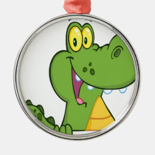 Alligator oder Krokodil über einem Zeichen Silbernes Ornament