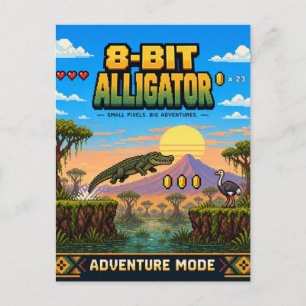 Alligator, Retro-8-Bit-Pixel-Art Postkarte