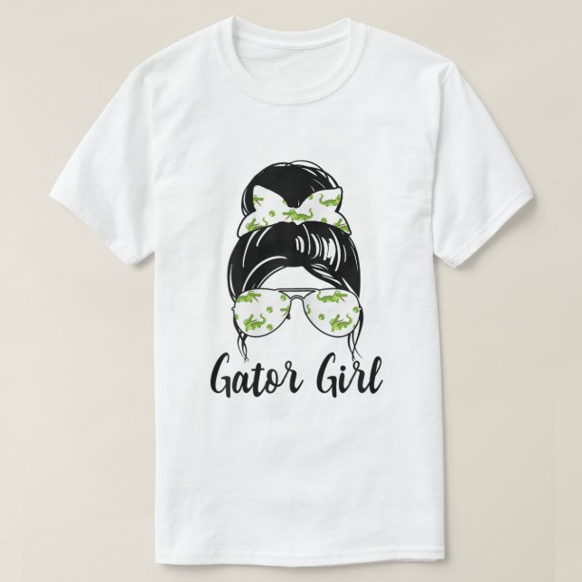 Alligator Shirt Florida Gator Girl Messy Bun Croco (Design vorne)