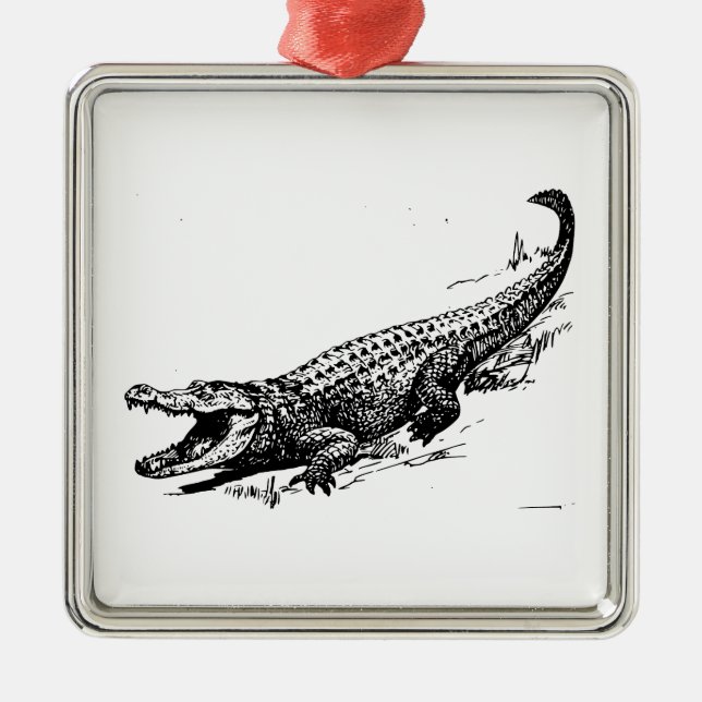Alligator Silbernes Ornament (Vorne)