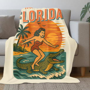 Alligator Surfen Strand Pin-up Retro Küsten Surfin Fleecedecke