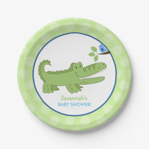 Alligator und blauer Vogel-Babyparty-Pappteller Pappteller