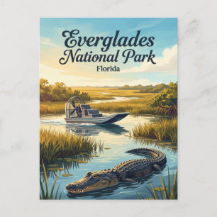 Alligator und Luftboot Everglades-Nationalpark Postkarte