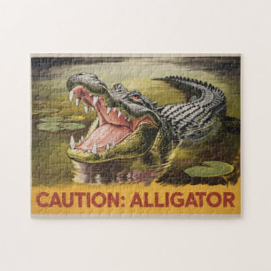 Alligator-Warnillustration im Vintage-Stil