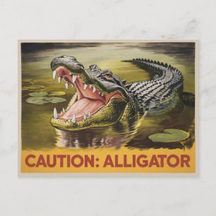 Alligator-Warnillustration im Vintage-Stil Postkarte