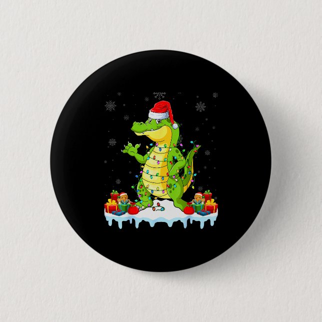 Alligator Wearing Xmas Lights Santa Hat Alligator  Button (Vorderseite)