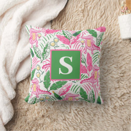 Alligator Wine Pink Green Monogram Preppy Kissen