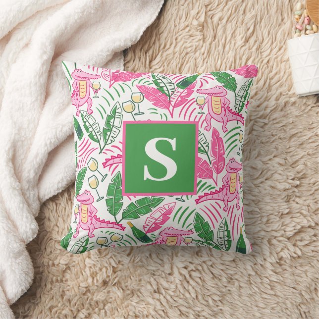 Alligator Wine Pink Green Monogram Preppy Kissen (Decke)