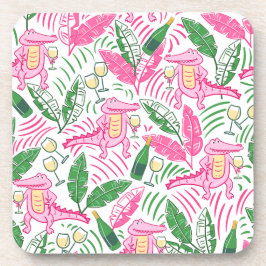 Alligator Wine Pink Green Preppy Getränkeuntersetzer