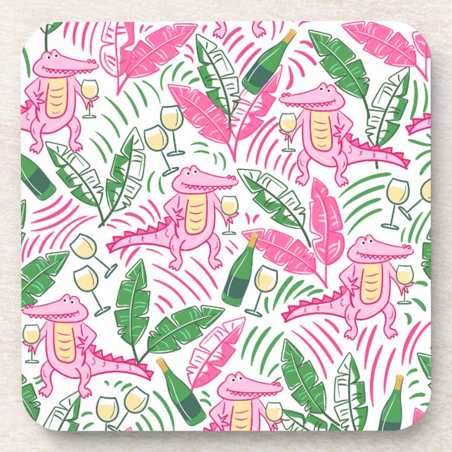 Alligator Wine Pink Green Preppy Getränkeuntersetzer (Vorderseite)