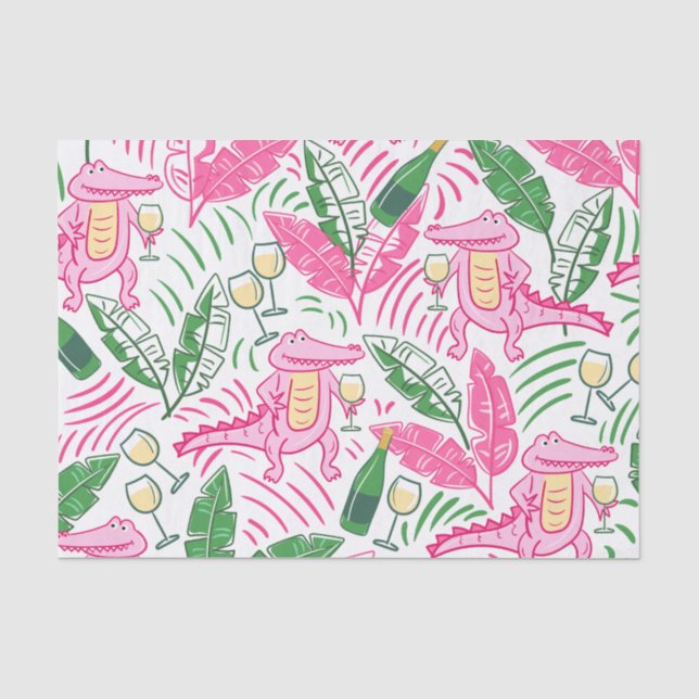 Alligator Wine Pink Green Preppy Seidenpapier (Vorderseite)
