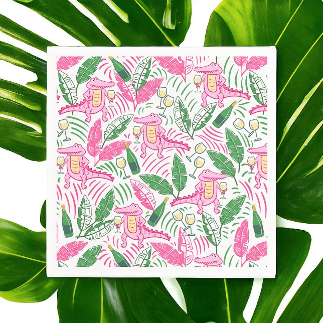 Alligator Wine Pink Green Preppy Small Serviette (Von Creator hochgeladen)