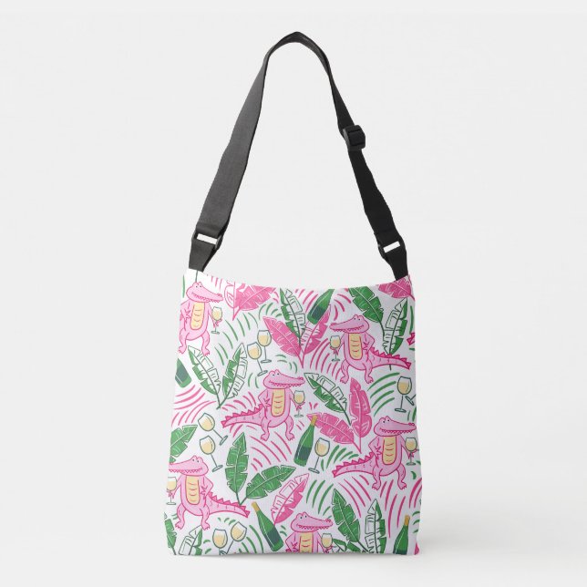 Alligator Wine Pink Green Preppy Tragetaschen Mit Langen Trägern (Vorderseite)