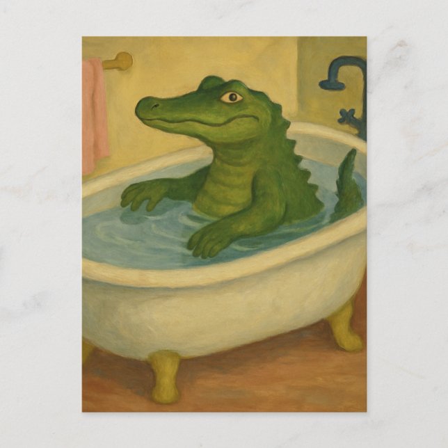 Alligator zur Badezeit Postkarte (Vorderseite)
