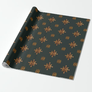 Allin Gray "VINTAG GREEN & GOLD SNOWFLAKES" Geschenkpapier