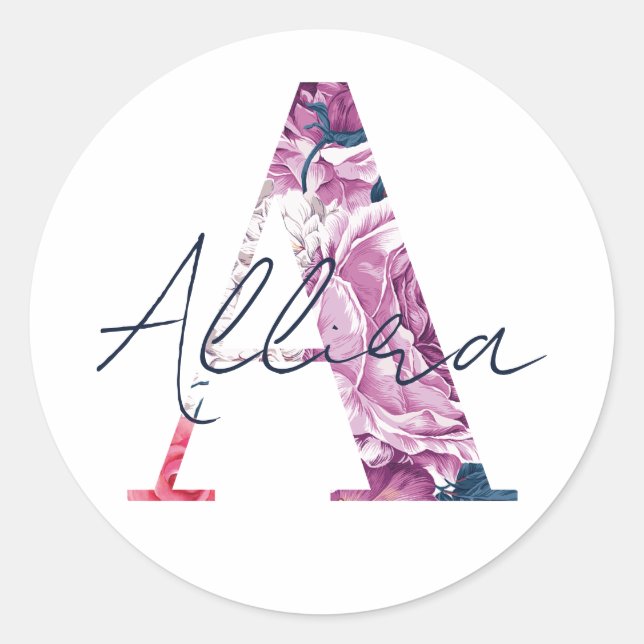 Allira Name Custom Sticker Girls Label Floral A (Vorderseite)