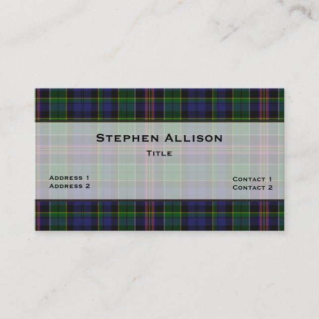 Allison Tartan Kariert Custom Visitenkarte (Vorderseite)