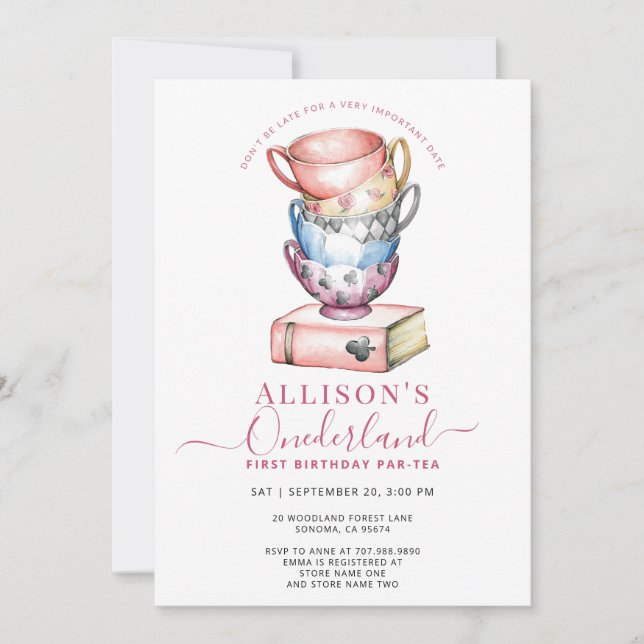 Allison's Onederland Girl's Par-Tea 1. Geburtstag Einladung (Vorderseite)