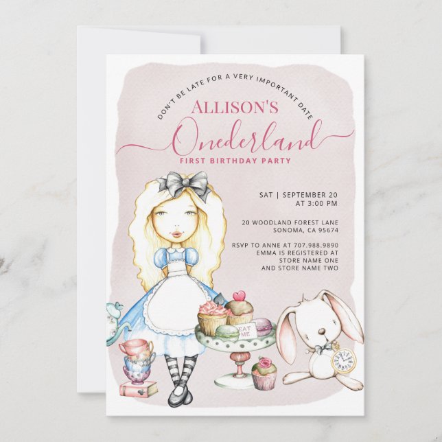 Allison's Onederland Tea Party Girl's 1. Geburtsta Einladung (Vorderseite)