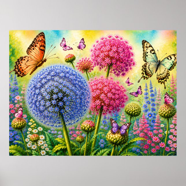 Allium und Schmetterlinge Poster (Vorne)