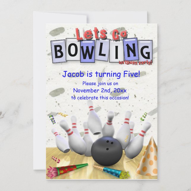 Allons au Bowling ! Invitation à la fête d'anniver (Devant)