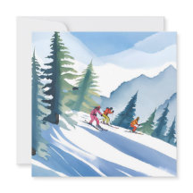 Allons Skier | Carte Aquarelle d'Hiver
