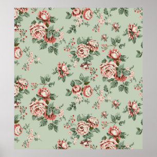 Allover Multimotif-Blume-Ornament Nahtloses Stück Poster