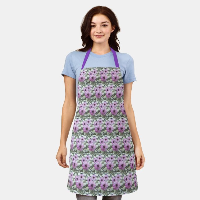 Allover Print Schürze Lila African Daisies (Getragen)
