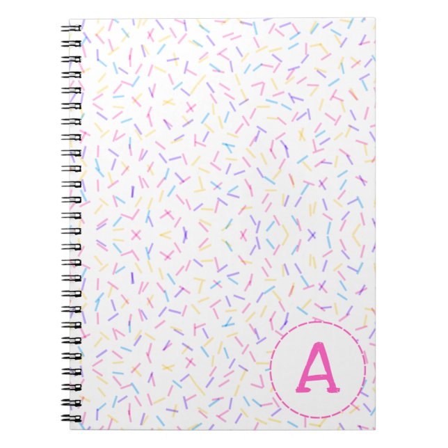 Allover Sprinkles Pink Multi Initial Notebook Notizblock (Vorderseite)