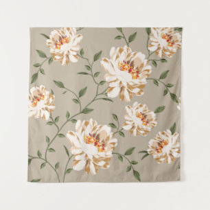 Alloverbraun Blume Muster auf blauem Hintergrund Wandteppich