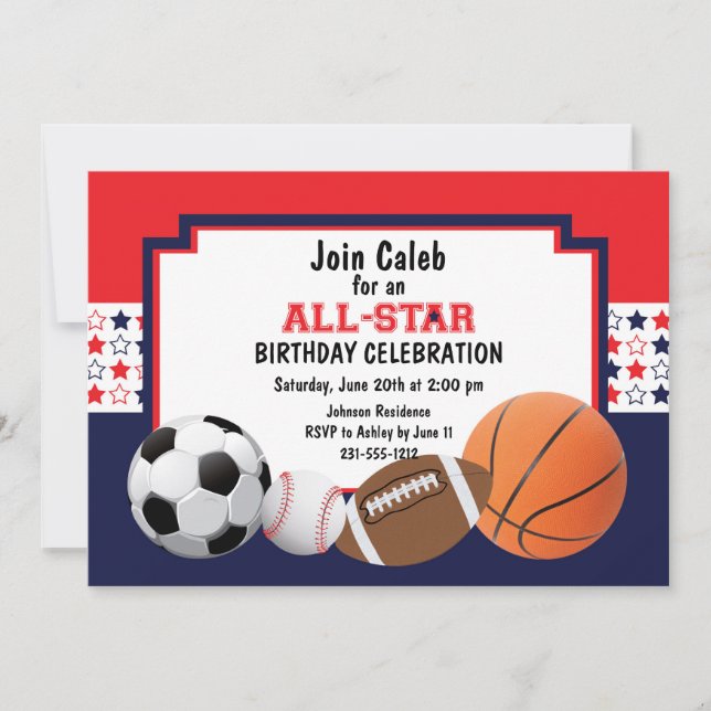 Allstar Birthday Party - Sport Einladung (Vorderseite)